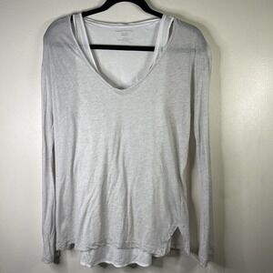 Majestic Filatures Women's Deluxe Tee-Shirt Long Sleeve Cotton Size 3 Gray White